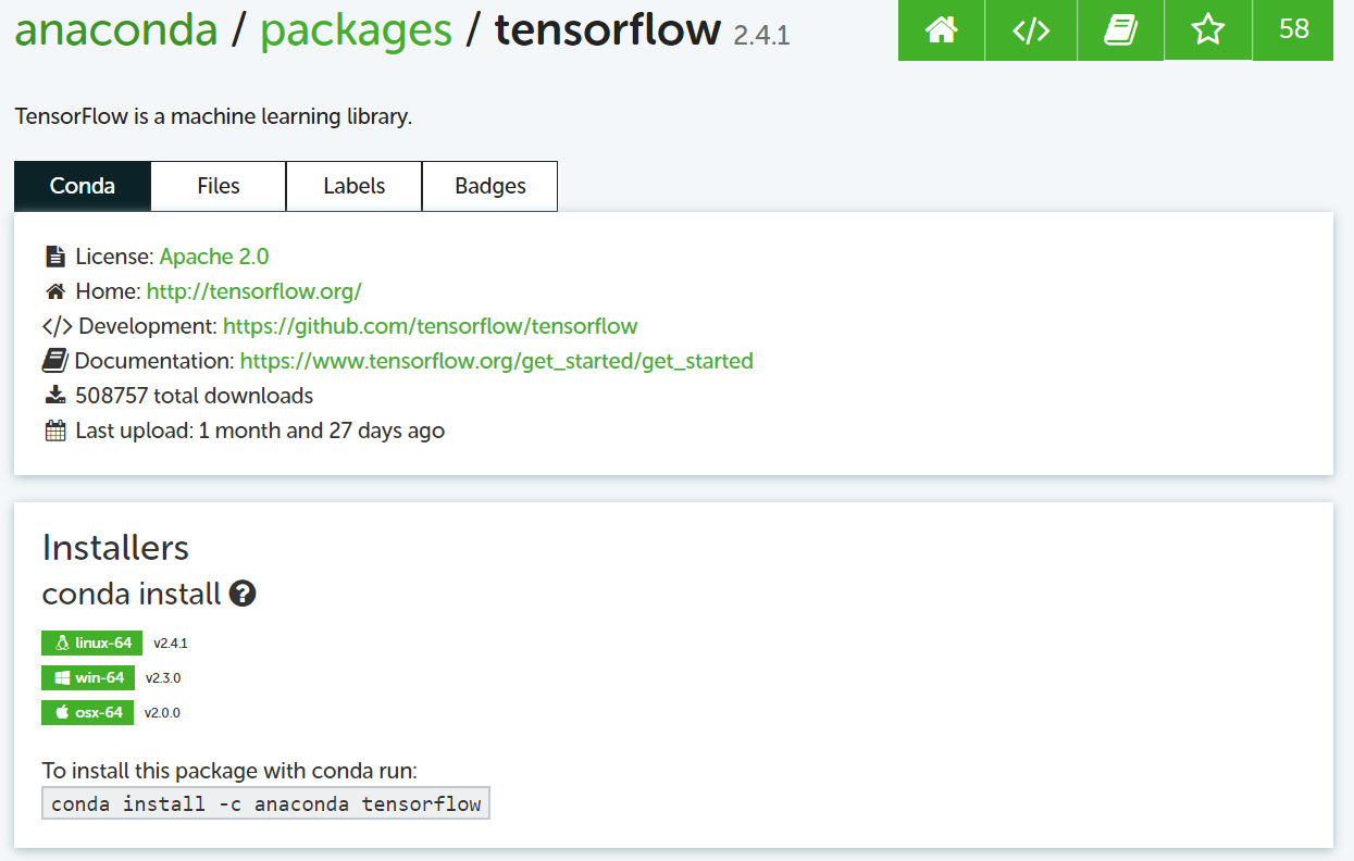 install tensorflow anaconda 2.7